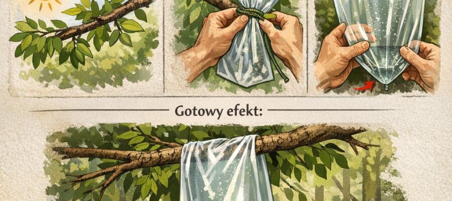 Pozyskiwanie wody survivalową metodą transpiracji z roślin – worek na gałęzi w praktyce 4 Transpiracja Survival 3